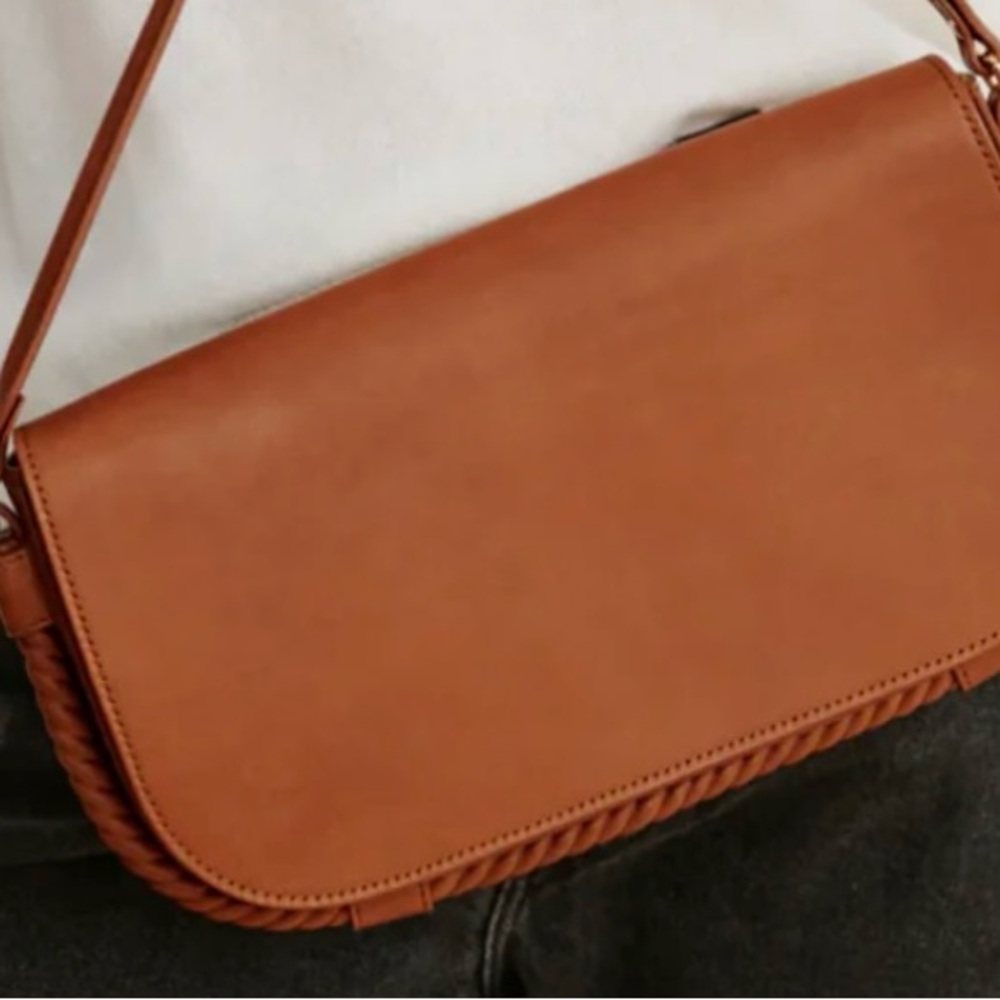 Jenni Kayne Brown Leather Top Handle Hand Bag Clutch